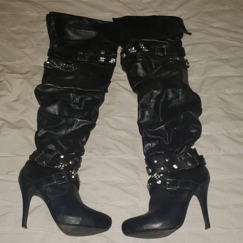 Blinged out over knee boot